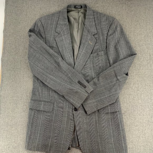 Vintage Mens Towncraft Suit Wool Blazer Cream Black 2 Button Size 42L W36 Jacket - Picture 3 of 16